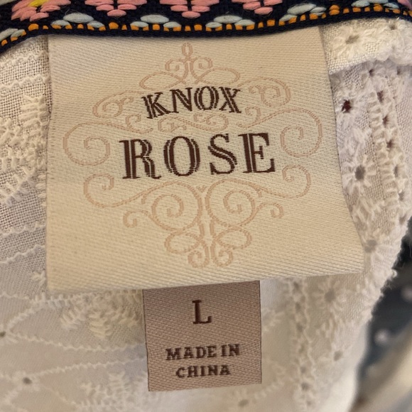 Knox Rose Boho Blouse Womens Tassel Lace Hippie Peasant Prairie Red White Blue L - Picture 6 of 9